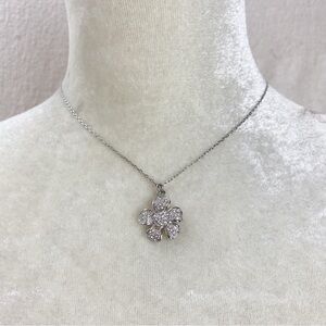 Lia‎ Sophia Wild Rose Cut Crystals Flower Pendant Silver Tone Chain Necklace